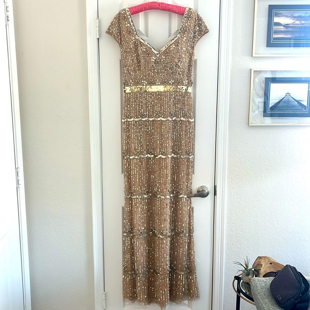 Mac Duggal Sequin Formal Gown Size 6 Color Gold